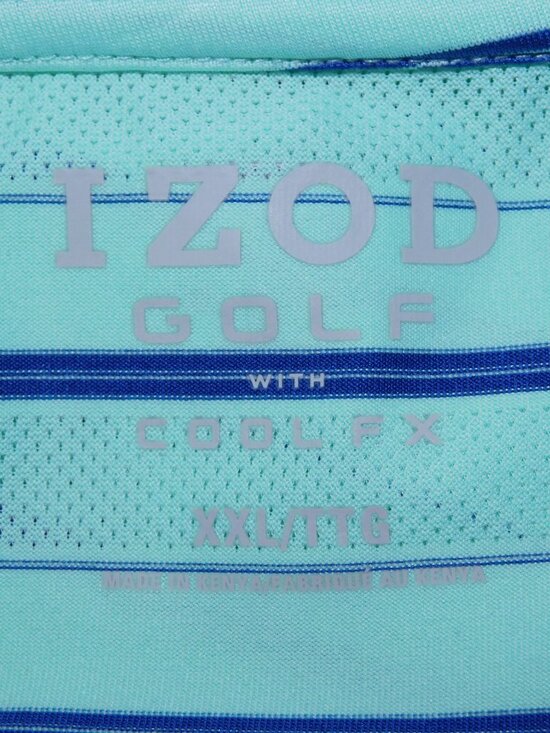 IZOD Golf Mens 2XL XXL Sea Foam Green Blue Striped Polo Shirt - Picture 5 of 10